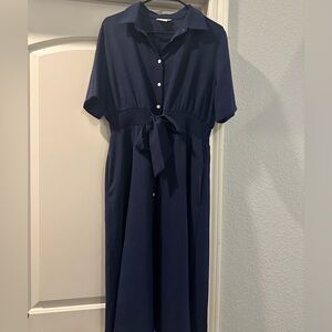 Chic Navy Midi Dress with Button Detail